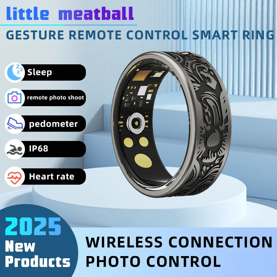 little meatball2025New Smart Ring Men's and Women's Heart Rate Oximetry Monitor IP68, Multi-Sport Mode for Android and i0s