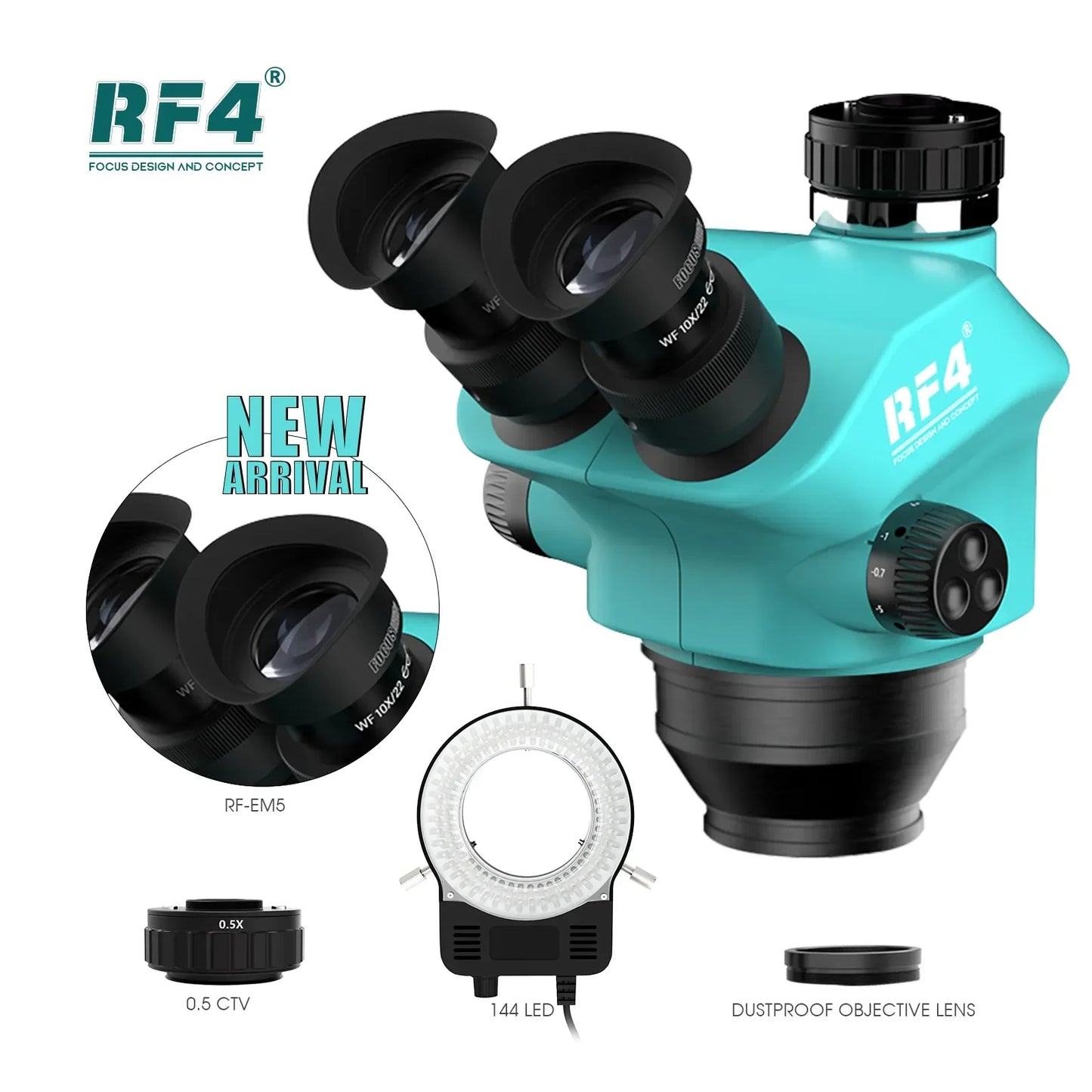 Title: RF4 7-50X Trinocular Continuous Zoom Stereo Microscope WF10X/22mm Eyepiece – Ideal for Mobile Phone PCB Welding