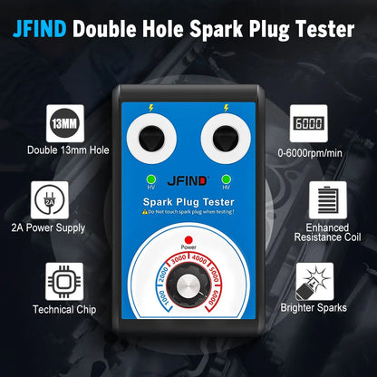 Jfind JF109 13mm Double-Hole Spark Plug Tester – Automotive & Motorcycle Ignition Analyzer 110V/220V to 12V