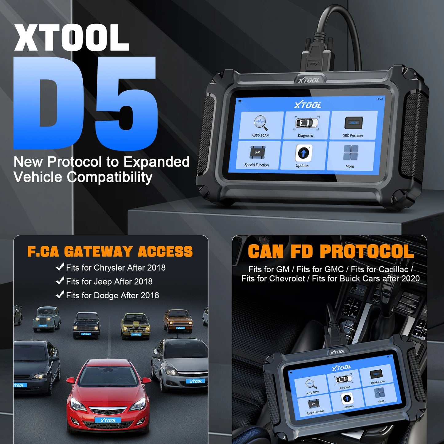 XTOOL D5 Car Diagnostic Tools Gearbox ABS EPB Airbag Engine 5 System Scanner 10 Reset Service OBD2 Scanner Lifetime Free Update