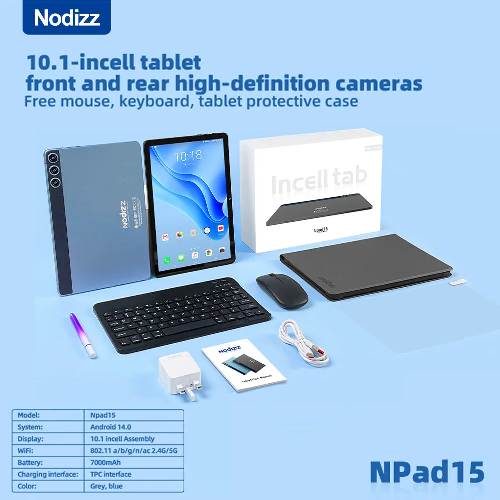 Nodizz Smart Pad15 Mini Tablet 10.1" 120Hz Display MTK6737 12GB RAM 512GB ROM Android14 7000mAh Tablets