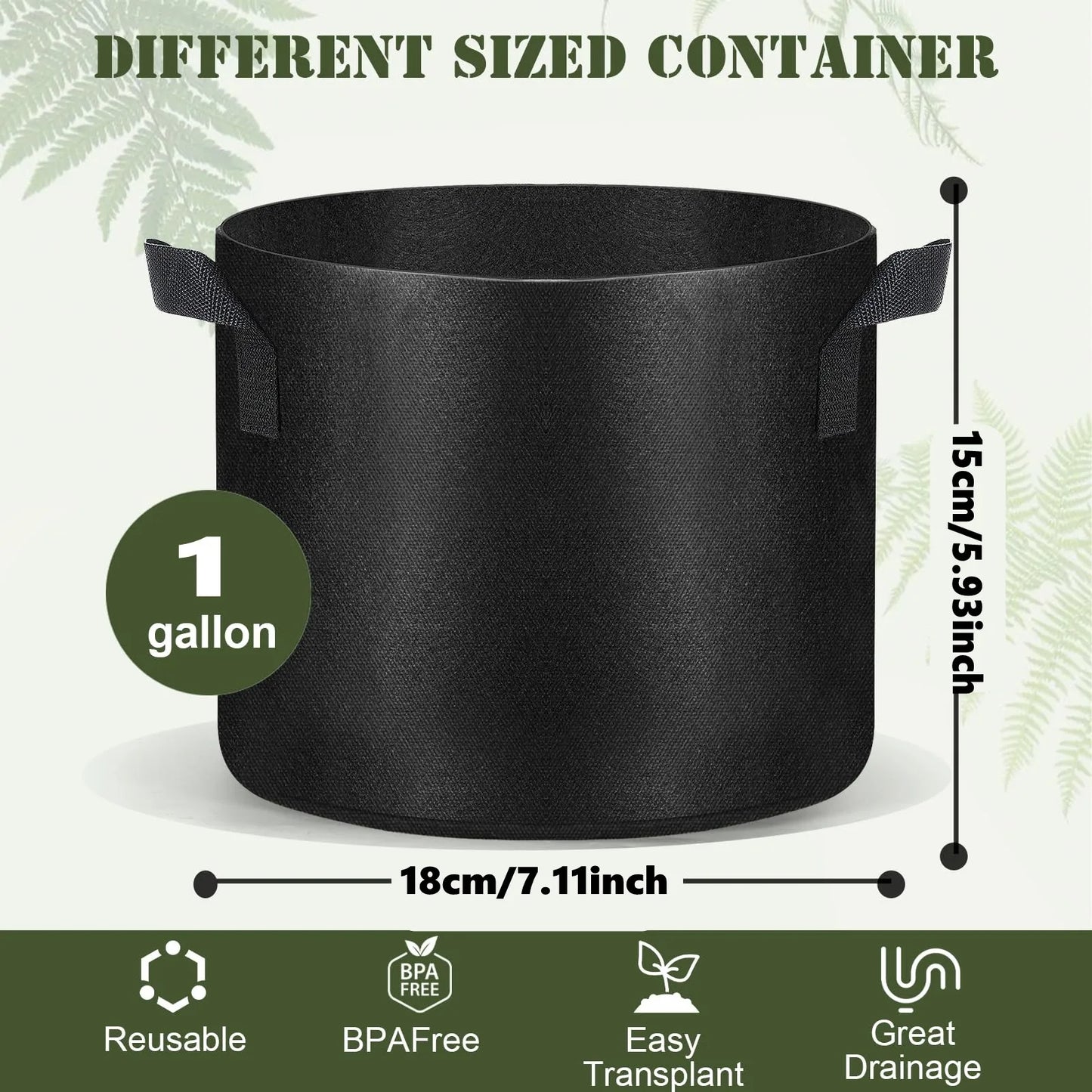 10 Pack Grow Bags Heavy Duty Thickened Nonwoven Fabric Pots with Handles, Plant Grow Bags for Vegetables Flower Plant Fruits