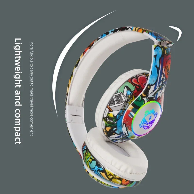 🎧 Graffiti Bluetooth Headphones – LED Light Wireless Headset with Mic & TF Card Support | Perfect Gift for Kids