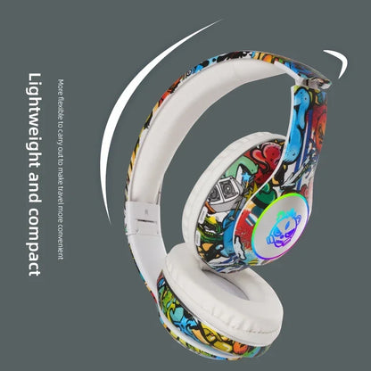 🎧 Graffiti Bluetooth Headphones – LED Light Wireless Headset with Mic & TF Card Support | Perfect Gift for Kids