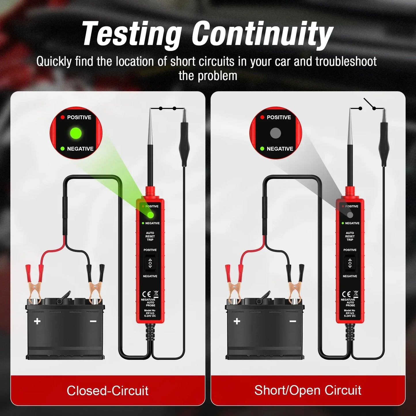 Automotive Electrical System Tester PP1V5 – 6–24V Car Circuit Power Probe with Overload Protection