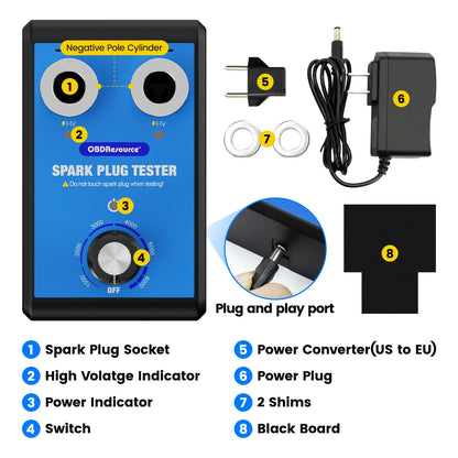 OBDResource Car Spark Plug Tester Pro With Black Board Dual Holes 220V&110V  0-6000rpm Engine Ignition Coil Spark Tester Tool