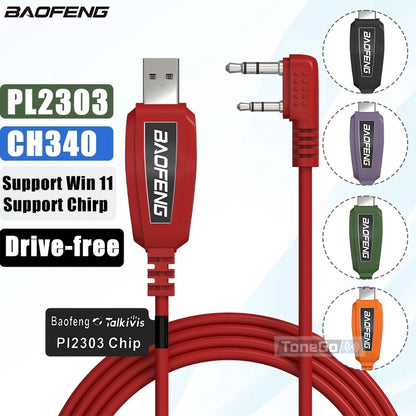 🔌 Baofeng USB Programming Cable – PL2303 / CH340 Chip | Plug-and-Play for DM-32, UV-32, Quansheng TK11 Series (Win11 Compatible)