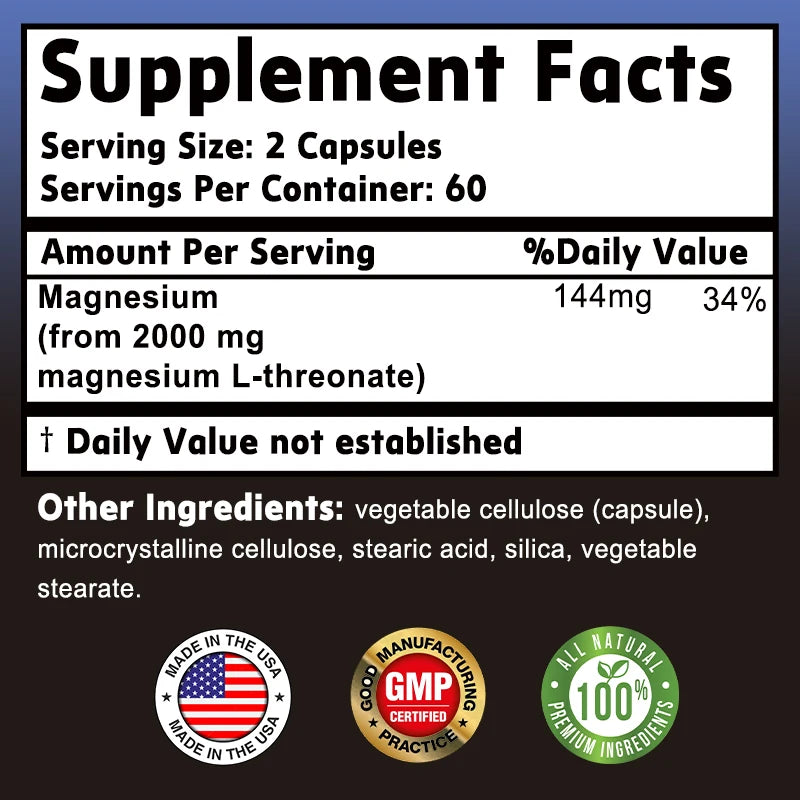 Magnesium L-Threonate Supplement – Supports Brain Health, Memory, Concentration & Cognition