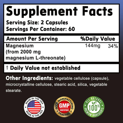 Magnesium L-Threonate Supplement – Supports Brain Health, Memory, Concentration & Cognition