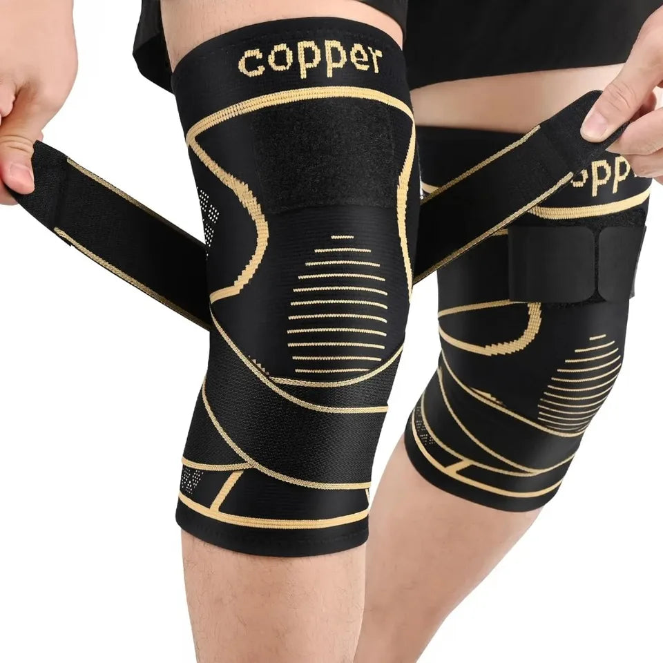 Copper Knee Braces with Strap for Knee Pain Women and Men， Joint Pain Relief, Knee Support for Working, Running, Weightlifting