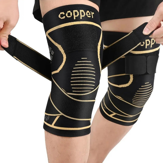 Copper Knee Braces with Strap for Knee Pain Women and Men， Joint Pain Relief, Knee Support for Working, Running, Weightlifting